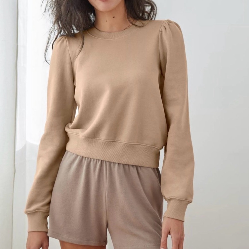 Aritzia Wilfred Free Puff-sleeve Cotton Terry Sweatshirt Grey - Size Small - Picture 8 of 8